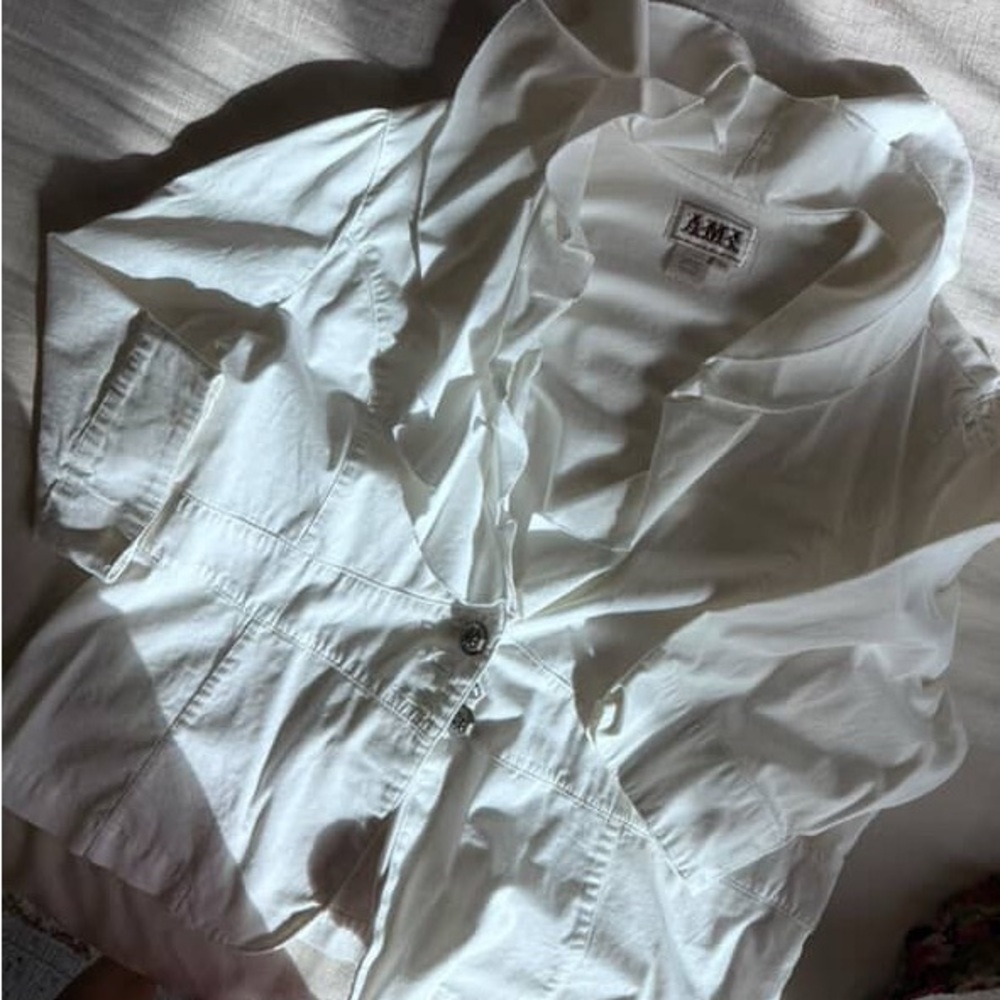 Vintage AMX White Ruffle Button-Up Jacket Cotton - Picture 5 of 5